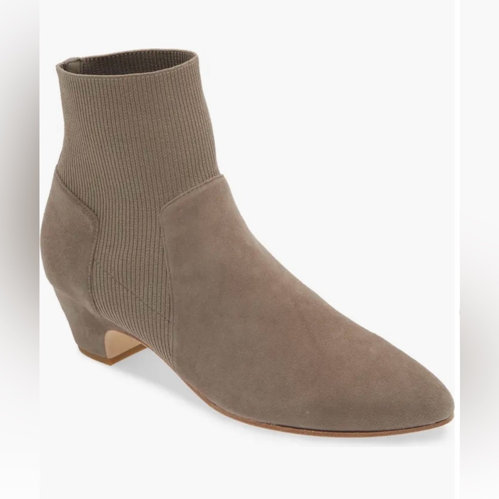 Eileen Fisher Pointed Toe Knit Suede Ankle Booties “Muzy”